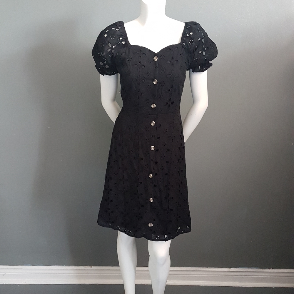 Monteau Black Eyelet Puff Sleeve Mini Dress - Picture 4 of 12